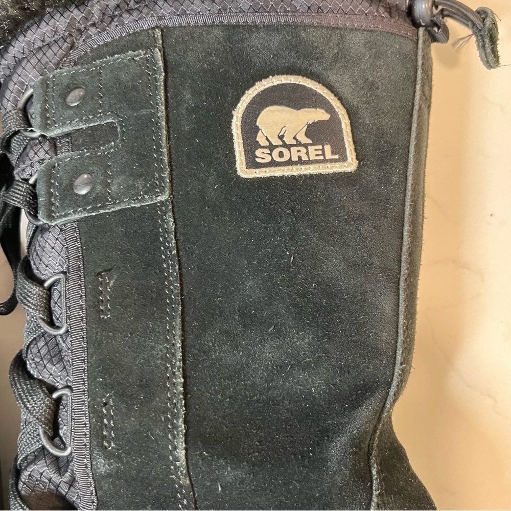 Sorel High Black Suede Mid Calf Lace Up Winter Boots 7 - Picture 7 of 13